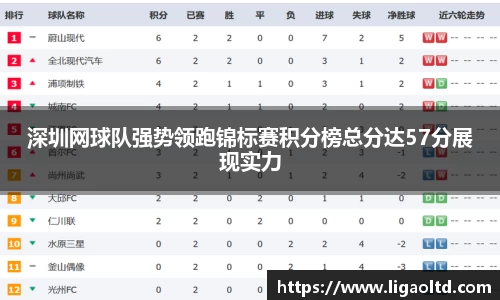 深圳网球队强势领跑锦标赛积分榜总分达57分展现实力