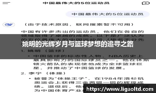 姚明的光辉岁月与篮球梦想的追寻之路